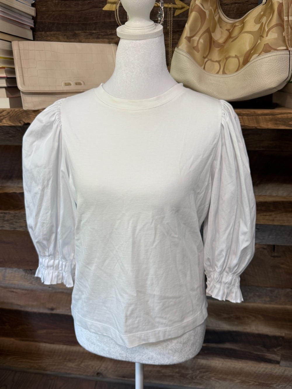 Madewell White Puff-Sleeve Crewneck Tee